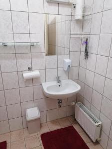 a bathroom with a sink and a toilet at Centrum Étterem és Panzió in Őriszentpéter