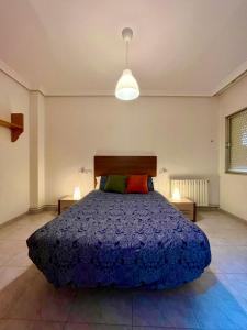 een slaapkamer met een bed met een blauw dekbed bij Piso con encanto in Cehegín