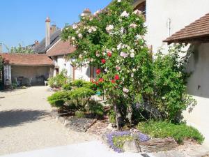 un arbusto con flores rosas delante de una casa en Gîte Tavers, 4 pièces, 6 personnes - FR-1-590-106, en Tavers