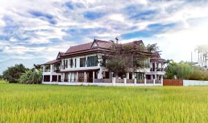 a house in a field next to a field of grass at Rice Villa Chiang Mai in Ban Wang Mun