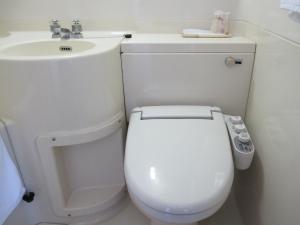 La salle de bains est pourvue de toilettes blanches et d'un lavabo. dans l'établissement Toyohashi Station Hotel / Vacation STAY 65494, à Toyohashi