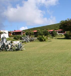 a field of grass with houses in the background at Statia Lodge in Oranjestad