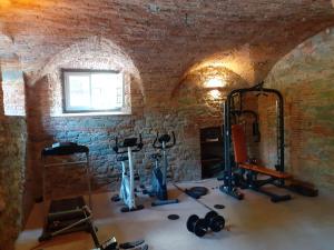 a gym with exercise equipment in a brick wall at Fattoria Michela in Matraia
