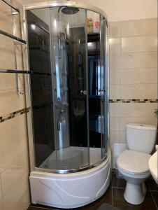 a bathroom with a shower and a toilet at Alžbetina 15 - DREAM apartmán in Košice