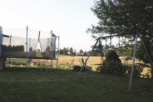 eine Schaukel in einem Hof mit einem Feld in der Unterkunft Haus Anny in Haidmühle