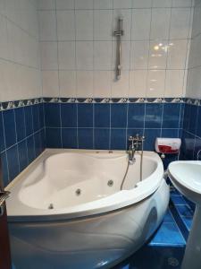 uma banheira na casa de banho com um lavatório em Apartament Remali em Oradea
