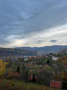 vista su una città con montagne sullo sfondo di Hovanka a Jaremče