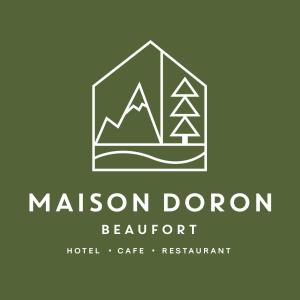 a set of logos of mountains and a tree in a house at Hôtel Maison Doron in Beaufort