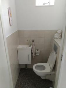 etage met slaap, en badkamer في Sommelsdijk: حمام به مرحاض أبيض ومغسلة