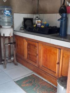 a kitchen with a stove and a counter top at Yuda Menjangan Homestay in Banyuwedang