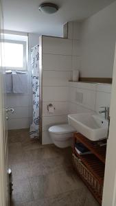 La salle de bains est pourvue de toilettes et d'un lavabo. dans l'établissement Apartment Baumeister, à Weilheim an der Teck