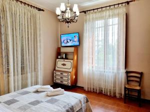 een slaapkamer met een bed, een tv en een raam bij Villa Rismondo in Pisa