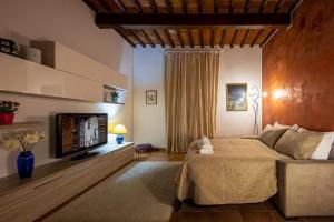 Schlafzimmer mit einem Bett und einem Flachbild-TV in der Unterkunft Santa Rosa Apartment - Oltrarno in Florenz