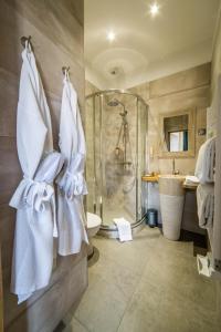 a bathroom with a shower and a toilet and a sink at Demeure Saint Martin in Vertus +37 photos