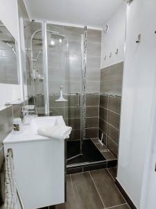 a bathroom with a shower and a sink at T3 vue mer exceptionnelle in Six-Fours-les-Plages