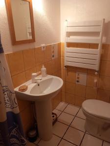 een badkamer met een wastafel en een toilet bij La sérénité in Grazac