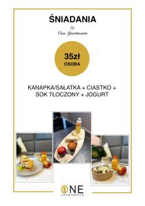 uma colagem de fotos de comida em uma mesa em Loft - Dolny Sopot by OneApartments em Sopot
