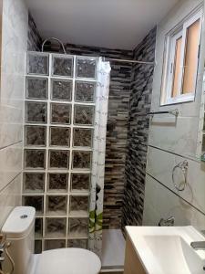 a bathroom with a toilet and a sink and a shower at La Cubana II con Aire Acondicionado in Santa Pola