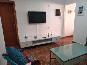 salon z kanapą i telewizorem na ścianie w obiekcie Casa candelaria w mieście Arinaga