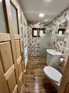 a bathroom with a toilet and a sink at Ubytování u hrádečku in Prostřední Bečva