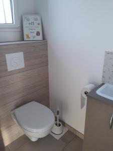 a bathroom with a white toilet and a sink at Les coquetières in Roz-sur-Couesnon