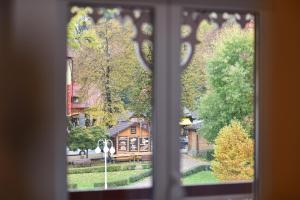 une fenêtre avec vue sur la cour dans l'établissement Willa POGOŃ ZD12, à Krynica-Zdrój