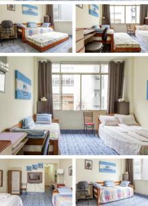 3 fotos de una habitación de hotel con 2 camas en ap mobiliado em sp metrõ da repúbilca brasil, en São Paulo