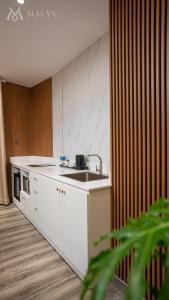 a kitchen with a sink and a counter at Mai Vy Hotel Tay Ninh in Tây Ninh