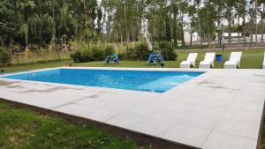 a swimming pool in a yard with chairs around it at Caminos De Uco - posada de campo- in Tunuyán