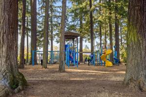 un parque infantil en el bosque con árboles en A place to CHILL!, en Portland