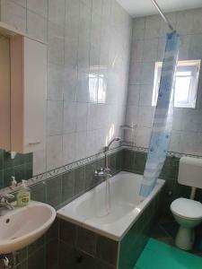a bathroom with a tub and a toilet and a sink at Apartment Lopar 7 in Lopar