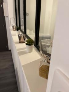 a white counter with potted plants on it at Appartement cosy hyper centre colmar in Colmar