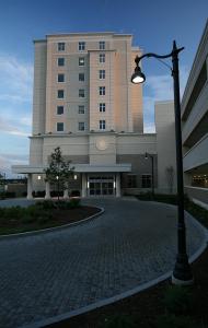 a building with a street light in front of it at Hollywood Casino Bangor in Bangor
