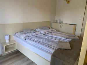 ein Bett mit zwei Kissen auf einem Zimmer in der Unterkunft Apartmá Diamond in Podhájska
