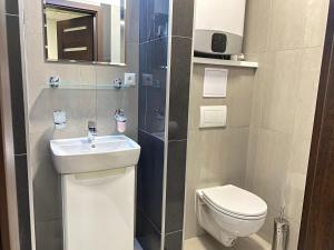 ein kleines Bad mit WC und Waschbecken in der Unterkunft Apartmá Diamond in Podhájska