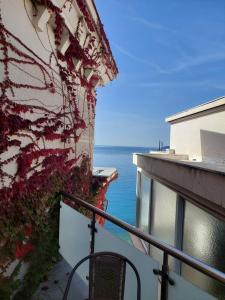 a balcony with a view of the ocean at Plava Vila Beach Apartments Sveti Stefan in Sveti Stefan