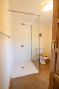 La salle de bains est pourvue d'une douche et de toilettes. dans l'établissement Sunbird Cottage, à Graaff-Reinet