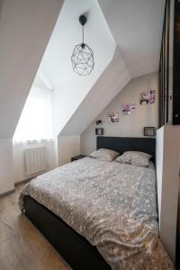 um quarto com uma cama grande num sótão em la merveille de Rochebonne 3 em Saint Malo