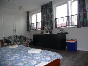 una camera con un letto e due finestre di B&B “Te Warskip bij BlokVis” a Medemblik