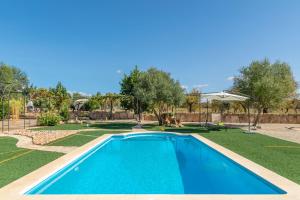 uma piscina num quintal com relva e árvores em Sa Caseta -Ca n'Andreu- em Santa Maria del Camí