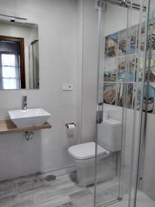 a bathroom with a toilet and a sink at Albergue Piedad in Boó de Piélagos