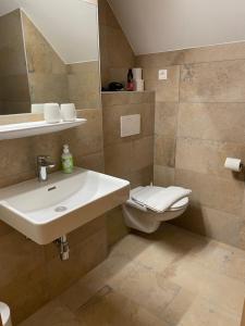 een badkamer met een wastafel en een toilet bij Am Herrensee in Litschau