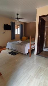 1 dormitorio con 1 cama y ventilador de techo en Sítio e Pousada Vista Verde en Domingos Martins