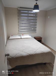 1 dormitorio con 1 cama grande y ventana en DEPARTAMENTO VILLARRICA 2 en Gorbea