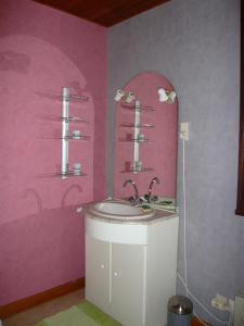 ein Badezimmer mit einem Waschbecken und einer rosa Wand in der Unterkunft MARC in Saint-Paul-Trois-Châteaux