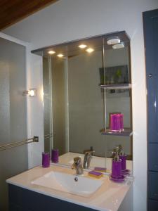 ein Badezimmer mit einem Waschbecken und einem großen Spiegel in der Unterkunft MARC in Saint-Paul-Trois-Châteaux