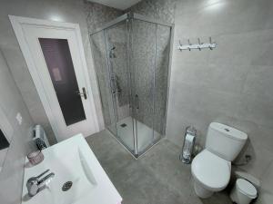 Un baño con ducha, inodoro y lavabo. en Acea Nova 3, en Monforte de Lemos 28 fotos más
