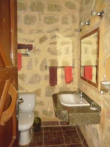 Baño de piedra con lavabo y aseo en Aliyah Eco-Lodge, en Bawati