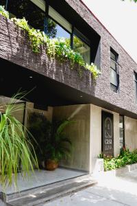 庫庫塔的住宿－Hotel Casa Luna，楼边有植物的餐厅
