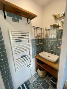 a bathroom with a sink and a mirror at Un balcon entre Causses et Rougiers in Gissac